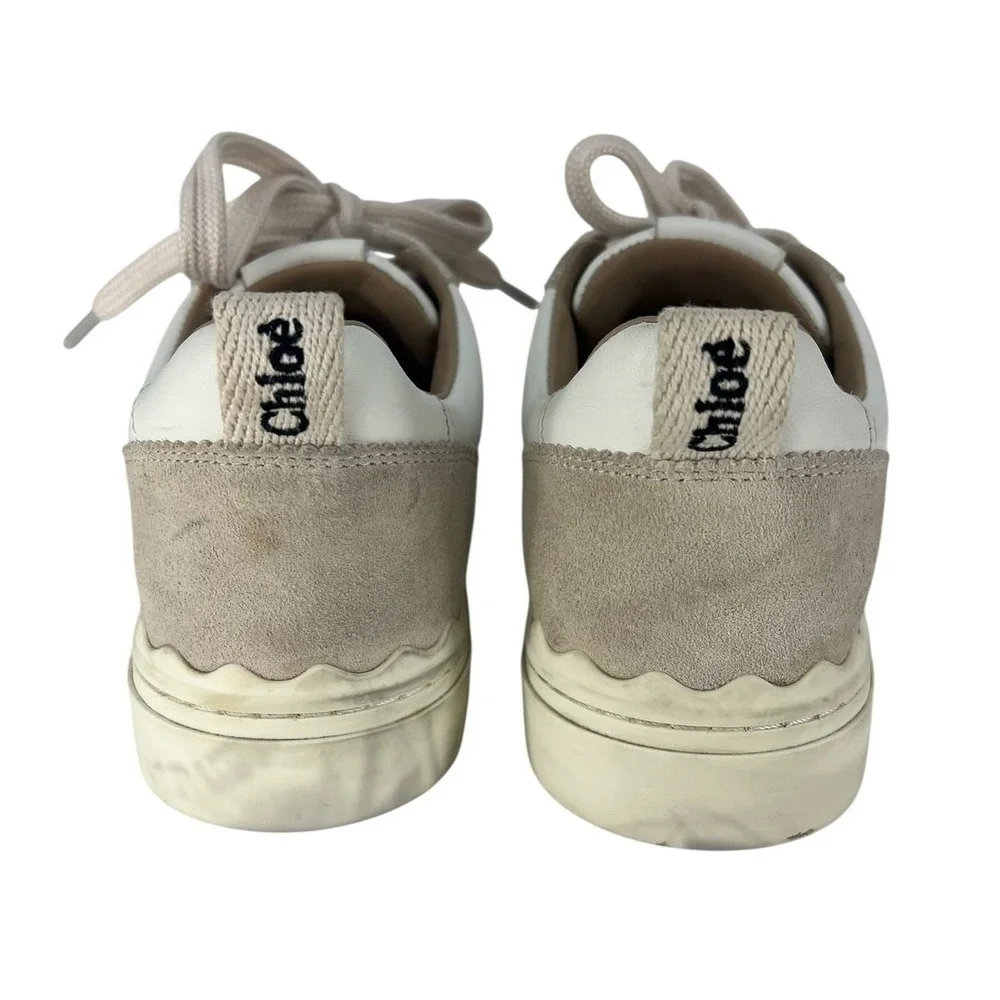 Chloé Lauren Leather Suede‎ Platform Sneakers White Beige 37
